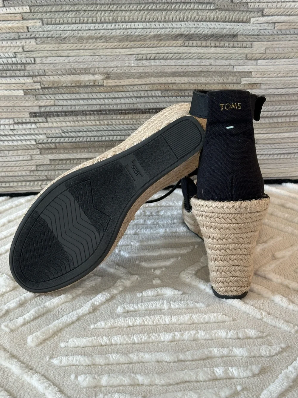 Toms Marisol Espadrille Wedge Oxford Black Comfort Sandals Size: 8